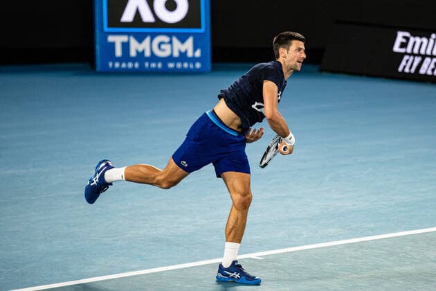 TENNIS AUSTRALIAN OPEN PRACTICE SESSIONS, Novak Djokovic of Serbia in action during a practice session ahead of the Australian Open at Melbourne Park in Melbourne, Friday, January 14, 2022. ( NO ARCHIVING, EDITORIAL USE ONLY, NO USE IN BOOKS WITHOUT CONSENT MELBOURNE VIC AUSTRALIA  Copyright: xDIEGOxFEDELEx 20220114001613216249