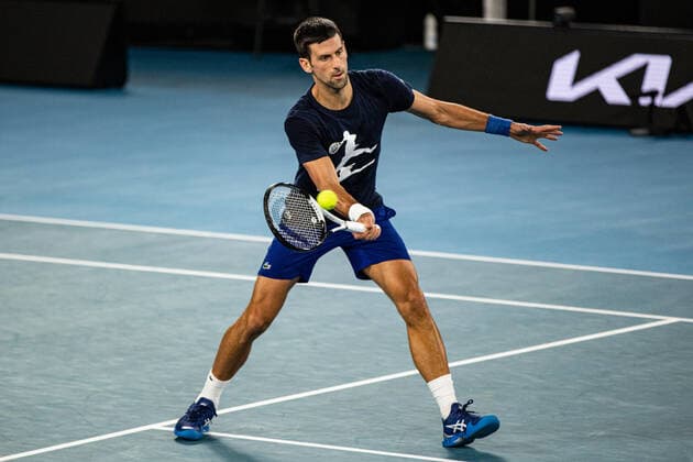 TENNIS AUSTRALIAN OPEN PRACTICE SESSIONS, Novak Djokovic of Serbia in action during a practice session ahead of the Australian Open at Melbourne Park in Melbourne, Friday, January 14, 2022. ( NO ARCHIVING, EDITORIAL USE ONLY, NO USE IN BOOKS WITHOUT CONSENT MELBOURNE VIC AUSTRALIA  Copyright: xDIEGOxFEDELEx 20220114001613217114
