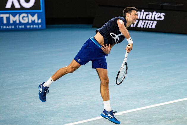 TENNIS AUSTRALIAN OPEN PRACTICE SESSIONS, Novak Djokovic of Serbia in action during a practice session ahead of the Australian Open at Melbourne Park in Melbourne, Friday, January 14, 2022. ( NO ARCHIVING, EDITORIAL USE ONLY, NO USE IN BOOKS WITHOUT CONSENT MELBOURNE VIC AUSTRALIA  Copyright: xDIEGOxFEDELEx 20220114001613221133
