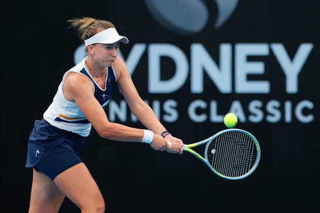 Barbora Krejcikova of Czech Republic plays a backhand against Anett Kontaveit of Estonia during the WomenÕs Semi Final at the Sydney Tennis Classic 2022 at Sydney Olympic Park Tennis Centre, Sydney, Australia on 14 January 2022. Copyright: xPeterxDovganx 30470571