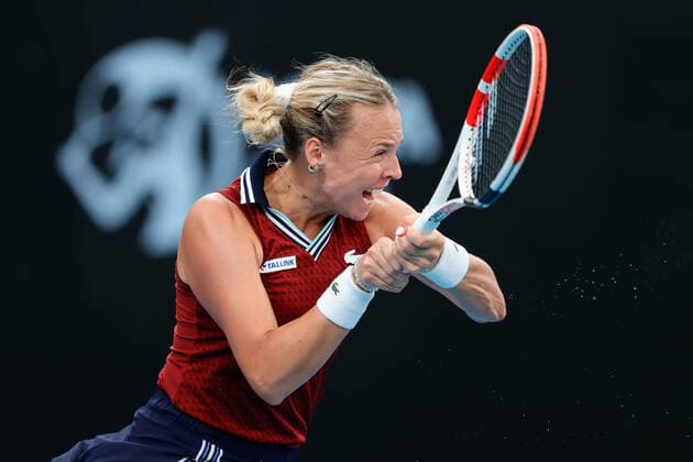 Anett Kontaveit of Estonia plays a backhand against Barbora Krejcikova of Czech Republic during the WomenÕs Semi Final at the Sydney Tennis Classic 2022 at Sydney Olympic Park Tennis Centre, Sydney, Australia on 14 January 2022. Copyright: xPeterxDovganx 30470573