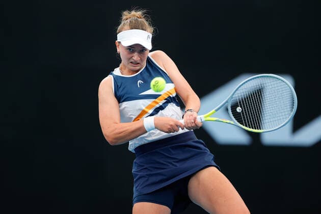 Barbora Krejcikova of Czech Republic plays a backhand against Anett Kontaveit of Estonia during the WomenÕs Semi Final at the Sydney Tennis Classic 2022 at Sydney Olympic Park Tennis Centre, Sydney, Australia on 14 January 2022. Copyright: xPeterxDovganx 30470576
