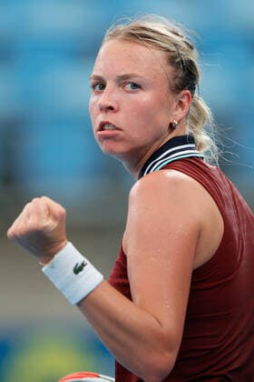Anett Kontaveit of Estonia pumps her fist against Barbora Krejcikova of Czech Republic during the WomenÕs Semi Final at the Sydney Tennis Classic 2022 at Sydney Olympic Park Tennis Centre, Sydney, Australia on 14 January 2022. Copyright: xPeterxDovganx 30470588