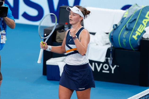Barbora Krejcikova of Czech Republic celebrates after defeating Anett Kontaveit of Estonia during the WomenÕs Semi Final at the Sydney Tennis Classic 2022 at Sydney Olympic Park Tennis Centre, Sydney, Australia on 14 January 2022. Copyright: xPeterxDovganx 30470602