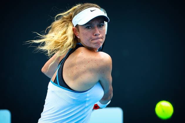 Dutch Indy De Vroome WTA, Tennis Damen 252) pictured during a tennis match against German Vogele, a qualification game for the Australian Open Grand Slam tennis tournament, Friday 14 January 2022 in Melbourne Park, Melbourne, Australia. The 2022 edition of the Australian Grand Slam takes place in the ongoing pandemic. PATRICKxHAMILTON  x3172928x