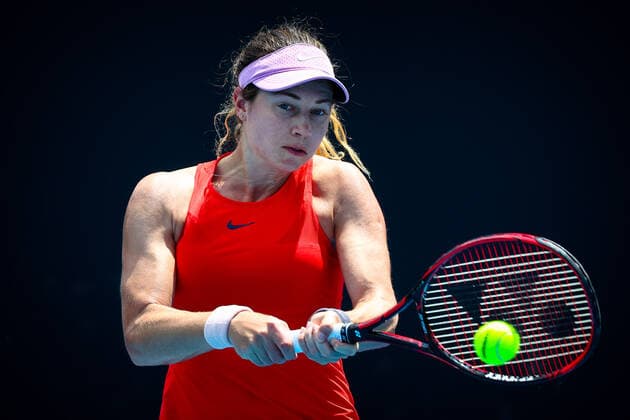 German Stefanie Vogele WTA, Tennis Damen 147) pictured in action during a tennis match against Dutch De Vroome, a qualification game for the Australian Open Grand Slam tennis tournament, Friday 14 January 2022 in Melbourne Park, Melbourne, Australia. The 2022 edition of the Australian Grand Slam takes place in the ongoing pandemic. PATRICKxHAMILTON  x3172953x