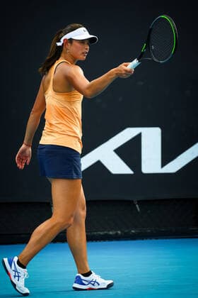 Dutch Arianne Hartono WTA, Tennis Damen 191) pictured during a tennis match against German Niemeier (WTA 130), in the final round of the women s qualifications at of the Australian Open tennis Grand Slam, Friday 14 January 2022 in Melbourne Park, Melbourne, Australia. The 2022 edition of the Australian Grand Slam takes place in the ongoing pandemic. PATRICKxHAMILTON  x3173015x