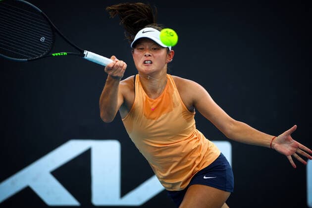Dutch Arianne Hartono WTA, Tennis Damen 191) pictured during a tennis match against German Niemeier (WTA 130), in the final round of the women s qualifications at of the Australian Open tennis Grand Slam, Friday 14 January 2022 in Melbourne Park, Melbourne, Australia. The 2022 edition of the Australian Grand Slam takes place in the ongoing pandemic. PATRICKxHAMILTON  x3173016x