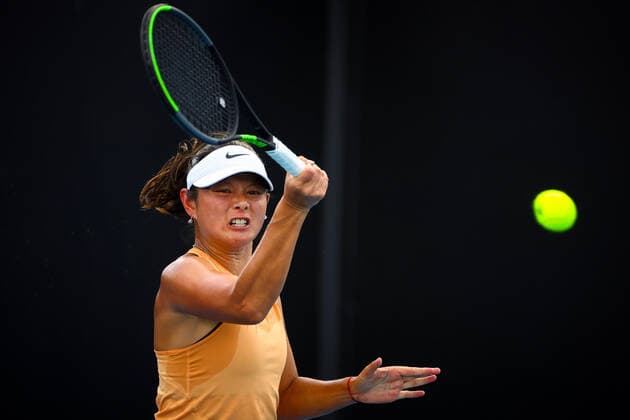 Dutch Arianne Hartono WTA, Tennis Damen 191) pictured during a tennis match against German Niemeier (WTA 130), in the final round of the women s qualifications at of the Australian Open tennis Grand Slam, Friday 14 January 2022 in Melbourne Park, Melbourne, Australia. The 2022 edition of the Australian Grand Slam takes place in the ongoing pandemic. PATRICKxHAMILTON  x3173019x
