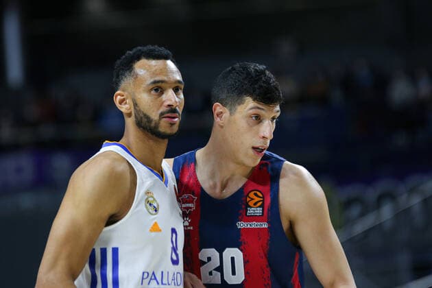 14th January 2021 Wizink Center Madrid, Spain Turkish Airlines Euroleague Basketball , Real Madrid versus Bitci Baskonia Adam Hanga Real Madrid and Simone Fontecchio Madrid Madrid Spain Basketball Copyright: xAlbaxPachecox xAgenciaxLOFx