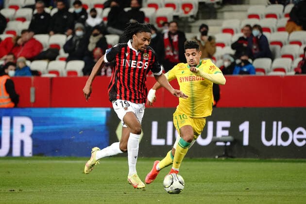 Khephren Thuram (OGC Nice) - Ludovic Blas (FC Nantes) FOOTBALL : OGC Nice vs FC Nantes - Ligue 1 Uber Eats - Nice - 14 01 2021 NorbertScanella Panoramic 