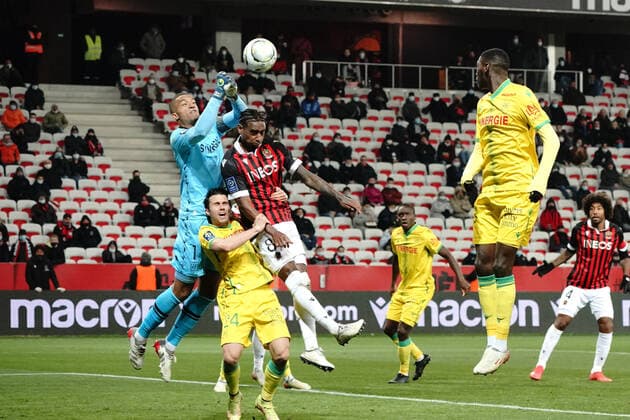 Alban Lafont (FC Nantes) - Pablo Rosario (OGC Nice) - Sebastien Corchia (FC Nantes) FOOTBALL : OGC Nice vs FC Nantes - Ligue 1 Uber Eats - Nice - 14 01 2021 NorbertScanella Panoramic 