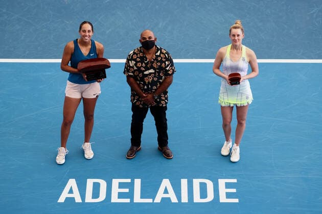 ADELAIDE, AUSTRALIA - JANUARY 15: Madison Keys of United States won the WTA, Tennis Damen finals singles match between Alison Riske of United States and Madison Keys of United States on day seven of the Adelaide International tennis tournament 2 at Memorial Drive on January 15, 2022 in Adelaide, Australia. (Photo by Peter Mundy Speed Media Icon Sportswire) TENNIS: JAN 15 Adelaide International Icon2201150062