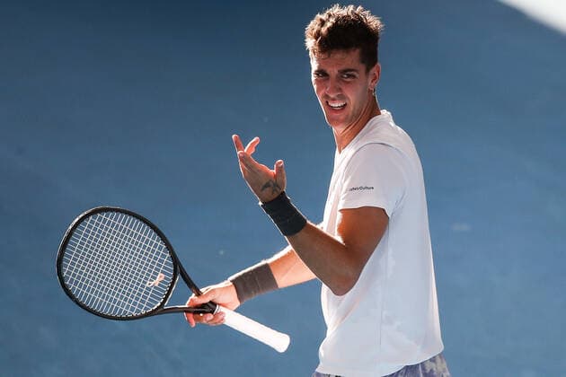ADELAIDE INTERNATIONAL 2 FINAL, Thanasi Kokkinakis of Australia in his match against Arthur Rinderknech of France during the Adelaide International 2 Mens Final in Adelaide, Saturday, January 15, 2022. ( NO ARCHIVING, EDITORIAL USE ONLY, NO USE IN BOOKS WITHOUT CONSENT ADELAIDE SA AUSTRALIA  Copyright: xMATTxTURNERx 20220115001613560373