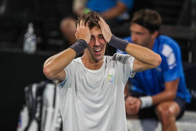 ADELAIDE INTERNATIONAL 2 FINAL, Thanasi Kokkinakis of Australia celebrates victory in his match against Arthur Rinderknech of France during the Adelaide International 2 Mens Final in Adelaide, Saturday, January 15, 2022. ( NO ARCHIVING, EDITORIAL USE ONLY, NO USE IN BOOKS WITHOUT CONSENT ADELAIDE SA AUSTRALIA  Copyright: xMATTxTURNERx 20220115001613573646