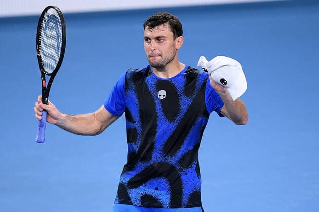 SYDNEY TENNIS CLASSIC, Aslan Karatsev of Russia gestures after winning the Men?s Final against Andy Murray of Great Britain on Day 6 of the Sydney Tennis Classic at Sydney Olympic Park in Sydney, Saturday, January 15, 2022. ( NO ARCHIVING, EDITORIAL USE ONLY, NO USE IN BOOKS WITHOUT CONSENT SYDNEY NSW AUSTRALIA  Copyright: xDANxHIMBRECHTSx 20220115001613576270