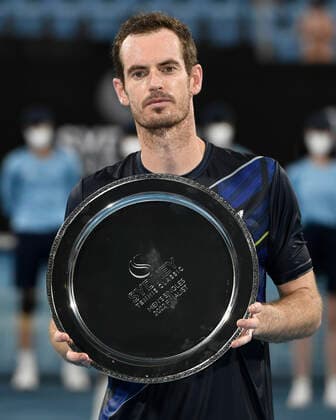15th January 2022: Ken Rosewall Arena, Sydney Olympic Park, Sydney, Australia; Sydney Tennis Classic, Day 7 Mens Final: Andy Murray of Great Britain poses with the runners up trophy after losing to Aslan Karatsev of Russia in the final  ActionPlus12356282 NigelxOwen