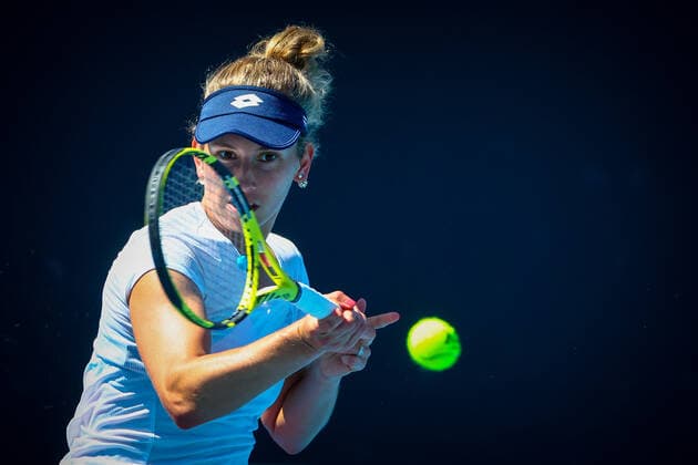 Belgian Elise Mertens pictured in action during a training session, ahead of the Australian Open Grand Slam tennis tournament, Saturday 15 January 2022 in Melbourne Park, Melbourne, Australia. The 2022 edition of the Australian Grand Slam takes place in the ongoing pandemic. PATRICKxHAMILTON  x3180695x