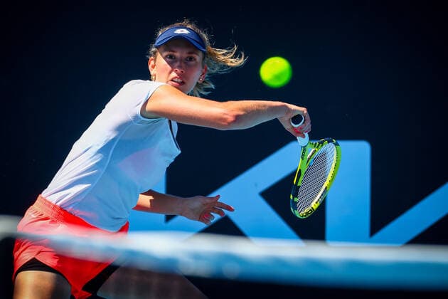 Belgian Elise Mertens pictured in action during a training session, ahead of the Australian Open Grand Slam tennis tournament, Saturday 15 January 2022 in Melbourne Park, Melbourne, Australia. The 2022 edition of the Australian Grand Slam takes place in the ongoing pandemic. PATRICKxHAMILTON  x3180798x