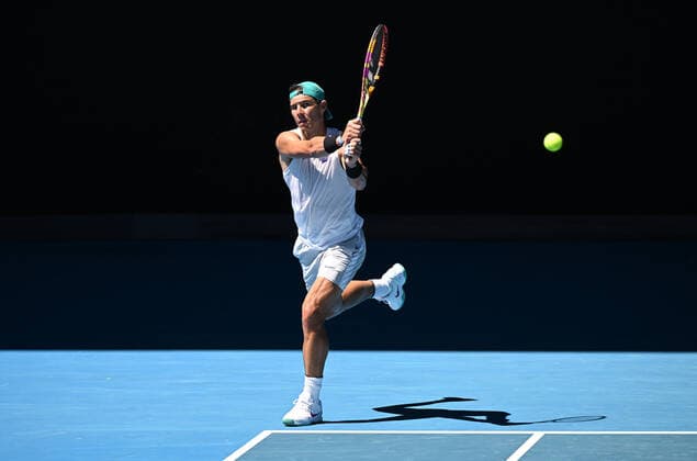 TENNIS AUSTRALIAN OPEN PRACTICE, Rafael Nadal of Spain is seen during a practice session ahead of the Australian Open, at Melbourne Park in Melbourne, Sunday, January 16, 2022. ( NO ARCHIVING, EDITORIAL USE ONLY, NO USE IN BOOKS WITHOUT CONSENT MELBOURNE VIC AUSTRALIA  Copyright: xDAVExHUNTx 20220116001613775082