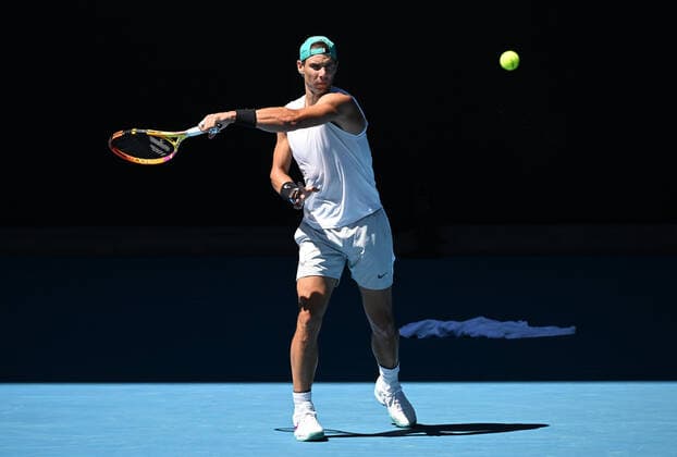 TENNIS AUSTRALIAN OPEN PRACTICE, Rafael Nadal of Spain is seen during a practice session ahead of the Australian Open, at Melbourne Park in Melbourne, Sunday, January 16, 2022. ( NO ARCHIVING, EDITORIAL USE ONLY, NO USE IN BOOKS WITHOUT CONSENT MELBOURNE VIC AUSTRALIA  Copyright: xDAVExHUNTx 20220116001613776598
