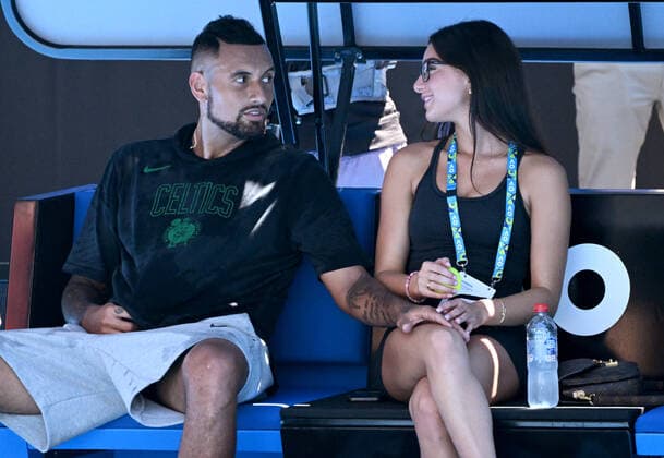 TENNIS AUSTRALIAN OPEN PRACTICE, Nick Kyrgios of Australia reacts with girlfriend Costeen Hatzi during a practice session ahead of the Australian Open, at Melbourne Park in Melbourne, Sunday, January 16, 2022. ( NO ARCHIVING, EDITORIAL USE ONLY, NO USE IN BOOKS WITHOUT CONSENT MELBOURNE VIC AUSTRALIA  Copyright: xDAVExHUNTx 20220116001613835605