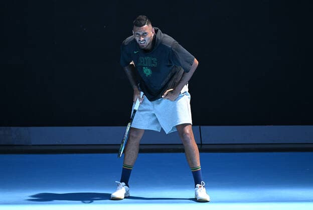 TENNIS AUSTRALIAN OPEN PRACTICE, Nick Kyrgios of Australia recovers during a practice session ahead of the Australian Open, at Melbourne Park in Melbourne, Sunday, January 16, 2022. ( NO ARCHIVING, EDITORIAL USE ONLY, NO USE IN BOOKS WITHOUT CONSENT MELBOURNE VIC AUSTRALIA  Copyright: xDAVExHUNTx 20220116001613839883