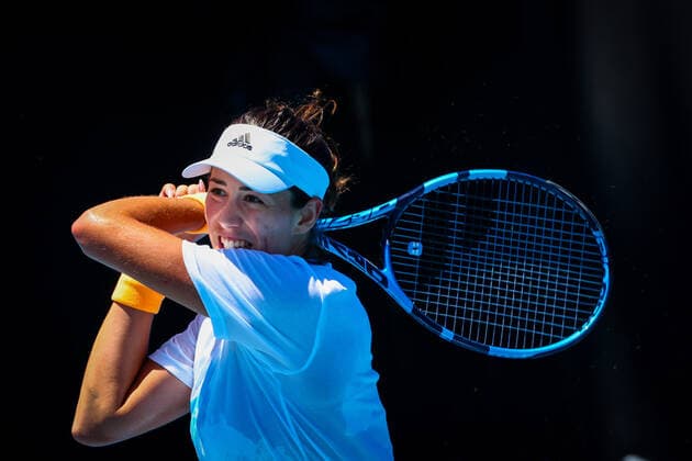 Spanish Garbine Muguruza pictured during a training session, ahead of the Australian Open Grand Slam tennis tournament, Sunday 16 January 2022 in Melbourne Park, Melbourne, Australia. The 2022 edition of the Australian Grand Slam takes place in the ongoing pandemic. PATRICKxHAMILTON  x3285503x