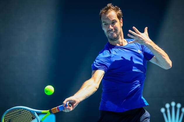 French Richard Gasquet pictured during a training session, ahead of the Australian Open Grand Slam tennis tournament, Sunday 16 January 2022 in Melbourne Park, Melbourne, Australia. The 2022 edition of the Australian Grand Slam takes place in the ongoing pandemic. PATRICKxHAMILTON  x3285890x