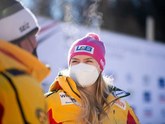 Laura Nolte Germany, BSC Winterberg satisfied, CH, IBSF World Cup and European Championship, St Moritz two-man bob women, 16 01 2022, season 2021 2022 CH, IBSF World Cup and European Championship, St Moritz two-man bob women, 16 01 2022, season 2021 2022 Copyright: xEibner Memmlerx EP_MMR