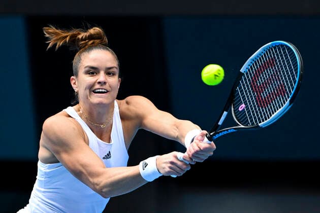 TENNIS AUSTRALIAN OPEN, Maria Sakkari of Greece plays a shot during her first Round Women s singles match match against Tatjana Maria of Germany on Day 1 of the Australian Open, at Melbourne Park, in Melbourne, Monday, January 17, 2022. ( NO ARCHIVING, EDITORIAL USE ONLY, NO USE IN BOOKS WITHOUT CONSENT MELBOURNE VIC AUSTRALIA  Copyright: xDAVExHUNTx 20220117001614079559
