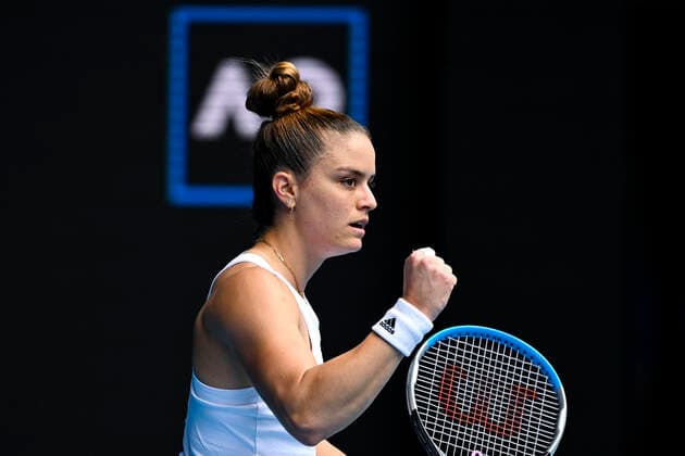 TENNIS AUSTRALIAN OPEN, Maria Sakkari of Greece reacts after winning the first set during her first Round Women s singles match match against Tatjana Maria of Germany on Day 1 of the Australian Open, at Melbourne Park, in Melbourne, Monday, January 17, 2022. ( NO ARCHIVING, EDITORIAL USE ONLY, NO USE IN BOOKS WITHOUT CONSENT MELBOURNE VIC AUSTRALIA  Copyright: xDAVExHUNTx 20220117001614082167