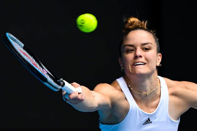 TENNIS AUSTRALIAN OPEN, Maria Sakkari of Greece plays a shot during her first Round Women s singles match match against Tatjana Maria of Germany on Day 1 of the Australian Open, at Melbourne Park, in Melbourne, Monday, January 17, 2022. ( NO ARCHIVING, EDITORIAL USE ONLY, NO USE IN BOOKS WITHOUT CONSENT MELBOURNE VIC AUSTRALIA  Copyright: xDAVExHUNTx 20220117001614082191