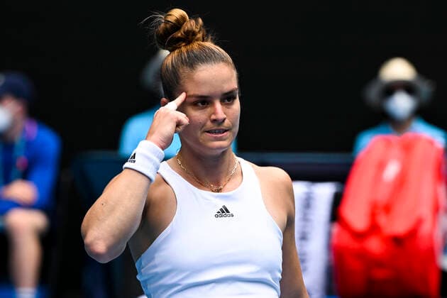 TENNIS AUSTRALIAN OPEN, Maria Sakkari of Greece celebrates after winning her first Round Women s singles match match against Tatjana Maria of Germany on Day 1 of the Australian Open, at Melbourne Park, in Melbourne, Monday, January 17, 2022. ( NO ARCHIVING, EDITORIAL USE ONLY, NO USE IN BOOKS WITHOUT CONSENT MELBOURNE VIC AUSTRALIA  Copyright: xDAVExHUNTx 20220117001614098421