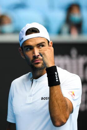 TENNIS AUSTRALIAN OPEN, Matteo Berrettini of Italy celebrates during his first Round Men s singles match against Brandon Nakashima of the United States on Day 1 of the Australian Open, at Melbourne Park, in Melbourne, Monday, January 17, 2022. ( NO ARCHIVING, EDITORIAL USE ONLY, NO USE IN BOOKS WITHOUT CONSENT MELBOURNE VIC AUSTRALIA  Copyright: xDEANxLEWINSx 20220117001614103888