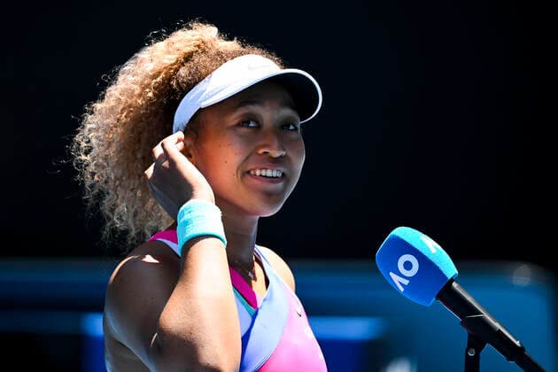 TENNIS AUSTRALIAN OPEN, Naomi Osaka of Japan preacts during a post match interview after winning her first Round Women s singles match against Camila Osorio of Colombia on Day 1 of the Australian Open, at Melbourne Park, in Melbourne, Monday, January 17, 2022. ( NO ARCHIVING, EDITORIAL USE ONLY, NO USE IN BOOKS WITHOUT CONSENT MELBOURNE VIC AUSTRALIA  Copyright: xDAVExHUNTx 20220117001614118704