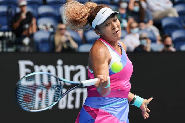 January 17, 2022: 13th seed NAOMI OSAKA (JPN) in action against CAMILA OSORIO (COL) on Rod Laver Arena in a Women s Singles 1st round match on day 1 of the 2022 Australian Open in Melbourne, Australia. Cal Media. Osaka won 6:3 6:3 USA - ZUMAc04_ 20220117_zaf_c04_003 Copyright: xSydneyxLowx