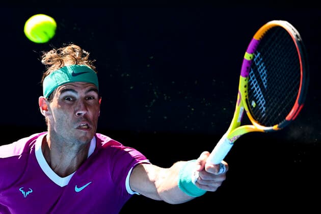 TENNIS AUSTRALIAN OPEN, Rafael Nadal of Spain plays a shot during his first Round Men s singles match against Marcos Giron of the United States on Day 1 of the Australian Open, at Melbourne Park, in Melbourne, Monday, January 17, 2022. ( NO ARCHIVING, EDITORIAL USE ONLY, NO USE IN BOOKS WITHOUT CONSENT MELBOURNE VIC AUSTRALIA  Copyright: xDAVExHUNTx 20220117001614143125