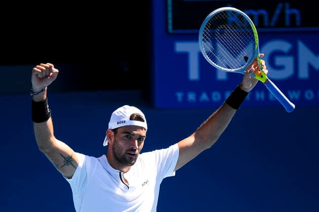 TENNIS AUSTRALIAN OPEN, Matteo Berrettini of Italy celebrates after winning his first Round Men s singles match against Brandon Nakashima of the United States on Day 1 of the Australian Open, at Melbourne Park, in Melbourne, Monday, January 17, 2022. ( NO ARCHIVING, EDITORIAL USE ONLY, NO USE IN BOOKS WITHOUT CONSENT MELBOURNE VIC AUSTRALIA  Copyright: xDEANxLEWINSx 20220117001614146397