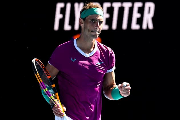 TENNIS AUSTRALIAN OPEN, Rafael Nadal of Spain reacts after winning his first Round Men s singles match against Marcos Giron of the United States on Day 1 of the Australian Open, at Melbourne Park, in Melbourne, Monday, January 17, 2022. ( NO ARCHIVING, EDITORIAL USE ONLY, NO USE IN BOOKS WITHOUT CONSENT MELBOURNE VIC AUSTRALIA  Copyright: xDAVExHUNTx 20220117001614147217