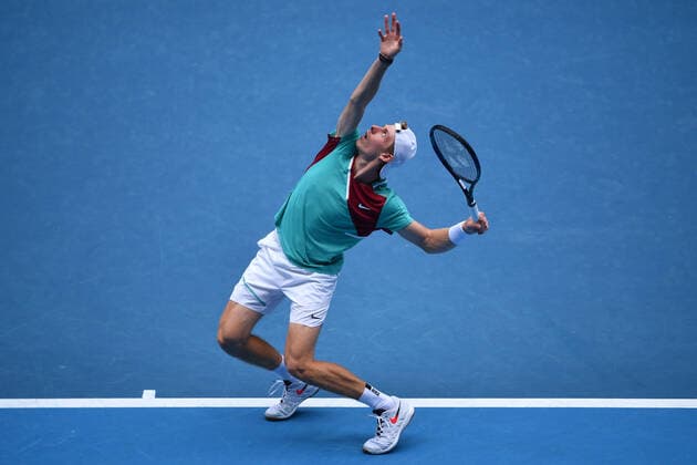 TENNIS AUSTRALIAN OPEN, Denis Shapovalov of Canada serves during their Mens singles match against Laslo Djere of Serbia on Day 1 of the Australian Open tennis tournament, at Melbourne Park, in Melbourne, Monday, January 17, 2022. ( NO ARCHIVING, EDITORIAL USE ONLY, NO USE IN BOOKS WITHOUT CONSENT MELBOURNE VIC AUSTRALIA  Copyright: xJAMESxROSSx 0147938478st