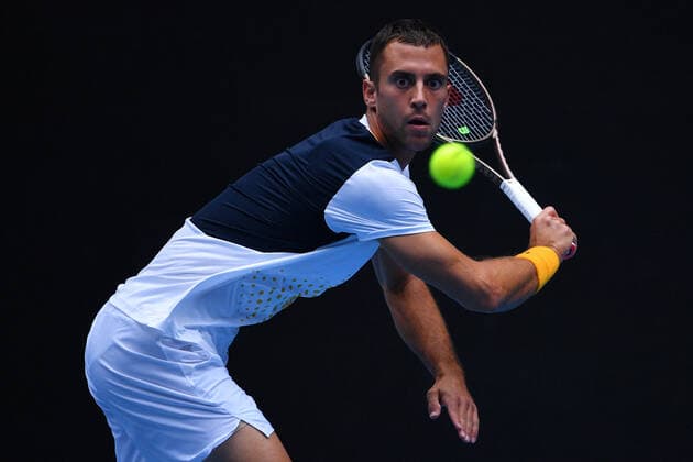 TENNIS AUSTRALIAN OPEN, Laslo Djere of Serbia in action during their Mens singles match against Denis Shapovalov of Canada on Day 1 of the Australian Open tennis tournament, at Melbourne Park, in Melbourne, Monday, January 17, 2022. ( NO ARCHIVING, EDITORIAL USE ONLY, NO USE IN BOOKS WITHOUT CONSENT MELBOURNE VIC AUSTRALIA  Copyright: xJAMESxROSSx 0147938601st