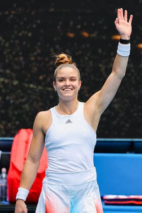 January 17, 2022: 5th seed MARIA SAKKARI (GRE) celebrates after defeating TATJANA MARIA (GER) on Rod Laver Arena in a Women s Singles 1st round match on day 1 of the 2022 Australian Open in Melbourne, Australia. Cal Media USA - ZUMAc04_ 20220117_zaf_c04_018 Copyright: xSydneyxLowx