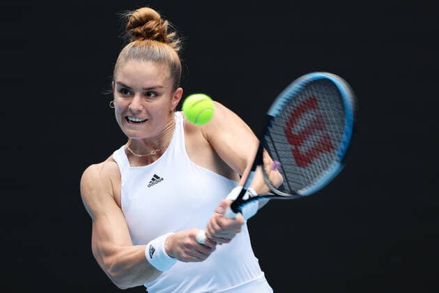 January 17, 2022: 5th seed MARIA SAKKARI (GRE) in action against TATJANA MARIA (GER) on Rod Laver Arena in a Women s Singles 1st round match on day 1 of the 2022 Australian Open in Melbourne, Australia. Cal Media USA - ZUMAc04_ 20220117_zaf_c04_027 Copyright: xSydneyxLowx