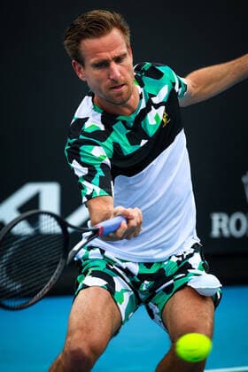 German Peter Gojowczyk ATP, Tennis Herren 87) pictured in action at a men s first round game between French Bonzi and German Gojowczyk at the Australian Open Grand Slam tennis tournament, Monday 17 January 2022 in Melbourne Park, Melbourne, Australia. The 2022 edition of the Australian Grand Slam takes place from January 17th to January 30th. PATRICKxHAMILTON  x3429052x