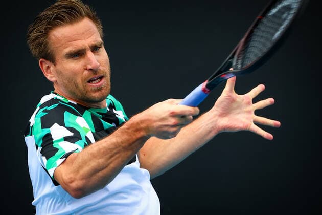German Peter Gojowczyk ATP, Tennis Herren 87) pictured in action at a men s first round game between French Bonzi and German Gojowczyk at the Australian Open Grand Slam tennis tournament, Monday 17 January 2022 in Melbourne Park, Melbourne, Australia. The 2022 edition of the Australian Grand Slam takes place from January 17th to January 30th. PATRICKxHAMILTON  x3429061x