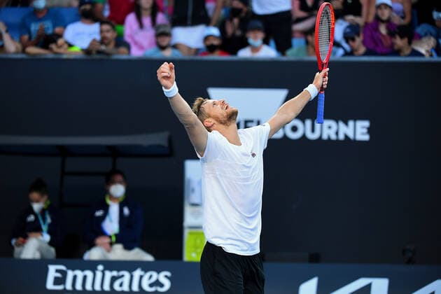 TENNIS AUSTRALIAN OPEN, Yannick Hanfmann of Germany reacts after defeating Thanasi Kokkinakis of Australia at the conclusion of their Mens singles match on Day 1 of the Australian Open tennis tournament, at Melbourne Park, in Melbourne, Monday, January 17, 2022. ( NO ARCHIVING, EDITORIAL USE ONLY, NO USE IN BOOKS WITHOUT CONSENT MELBOURNE VIC AUSTRALIA  Copyright: xJAMESxROSSx 0147968572st