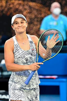 TENNIS AUSTRALIAN OPEN, Ashleigh Barty of Australia reacts after winning her first Round Women s singles match against Lesia Tsurenko of Ukraine on Day 1 of the Australian Open, at Melbourne Park, in Melbourne, Monday, January 17, 2022. ( NO ARCHIVING, EDITORIAL USE ONLY, NO USE IN BOOKS WITHOUT CONSENT MELBOURNE VIC AUSTRALIA  Copyright: xDAVExHUNTx 20220117001614162069