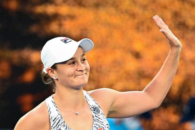 TENNIS AUSTRALIAN OPEN, Ashleigh Barty of Australia reacts after winning her first Round Women s singles match against Lesia Tsurenko of Ukraine on Day 1 of the Australian Open, at Melbourne Park, in Melbourne, Monday, January 17, 2022. ( NO ARCHIVING, EDITORIAL USE ONLY, NO USE IN BOOKS WITHOUT CONSENT MELBOURNE VIC AUSTRALIA  Copyright: xDAVExHUNTx 20220117001614162093
