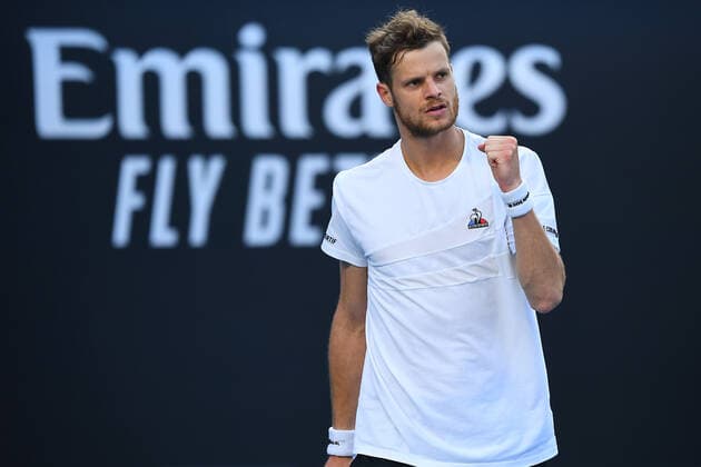 Yannick Hanfmann of Germany reacts during their mens singles match against Thanasi Kokkinakis of Australia on Day 1 of the Australian Open tennis tournament, at Melbourne Park, in Melbourne, Monday, January 17, 2022. (AAP Image James Ross) NO ARCHIVING MELBOURNE AUSTRALIA - ZUMALIAN 0147969699st Copyright: xJAMESxROSSx